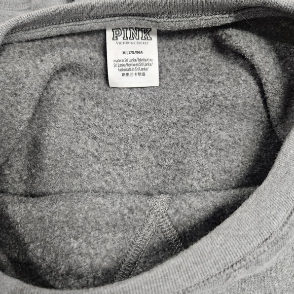 Victoria's Secret PINK Embroidered Flower Sleeve Pullover Sweatshirt Grey Medium - Picture 8 of 15